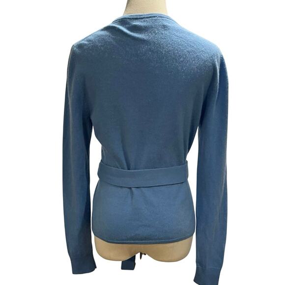 Diane von Furstenberg Wool-Cashmere Knitted Ballet Cloud Blue Wrap Sweater Sz LG - Picture 7 of 12